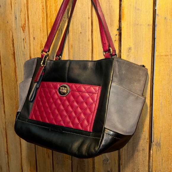 Coach Black and Burgundy Leather Tote - Picture 4 of 6